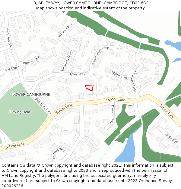 3, APLEY WAY, LOWER CAMBOURNE, CAMBRIDGE, CB23 6DF: Location map and indicative extent of plot