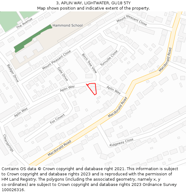 3, APLIN WAY, LIGHTWATER, GU18 5TY: Location map and indicative extent of plot