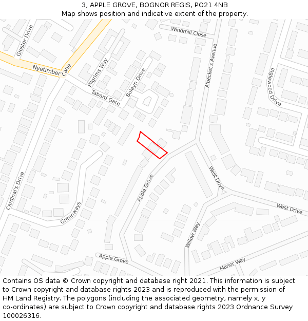 3, APPLE GROVE, BOGNOR REGIS, PO21 4NB: Location map and indicative extent of plot