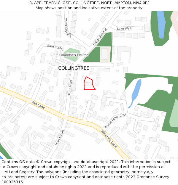 3, APPLEBARN CLOSE, COLLINGTREE, NORTHAMPTON, NN4 0PF: Location map and indicative extent of plot
