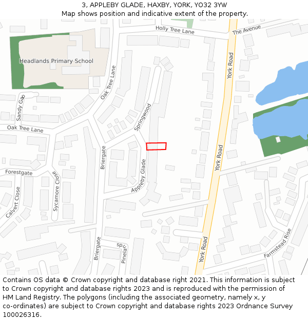 3, APPLEBY GLADE, HAXBY, YORK, YO32 3YW: Location map and indicative extent of plot