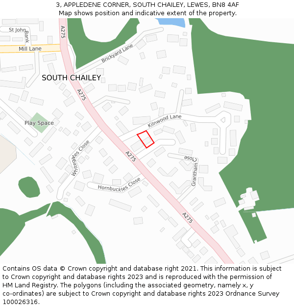 3, APPLEDENE CORNER, SOUTH CHAILEY, LEWES, BN8 4AF: Location map and indicative extent of plot