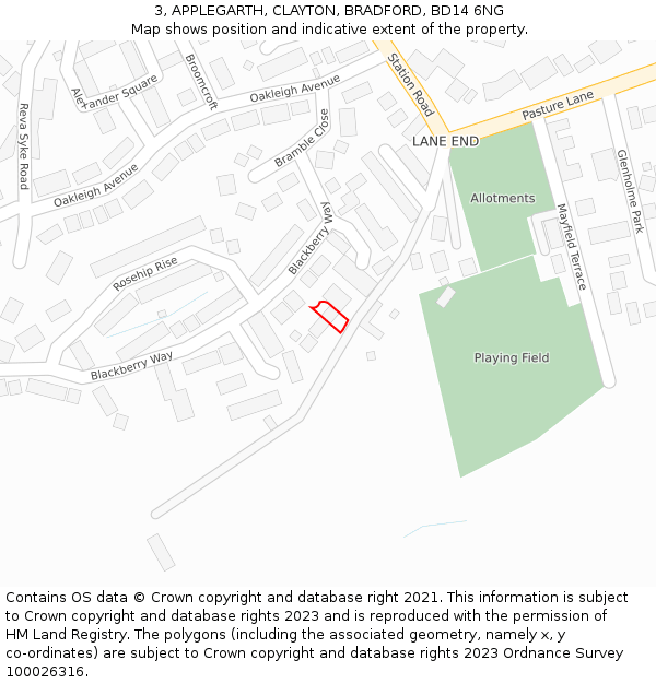 3, APPLEGARTH, CLAYTON, BRADFORD, BD14 6NG: Location map and indicative extent of plot