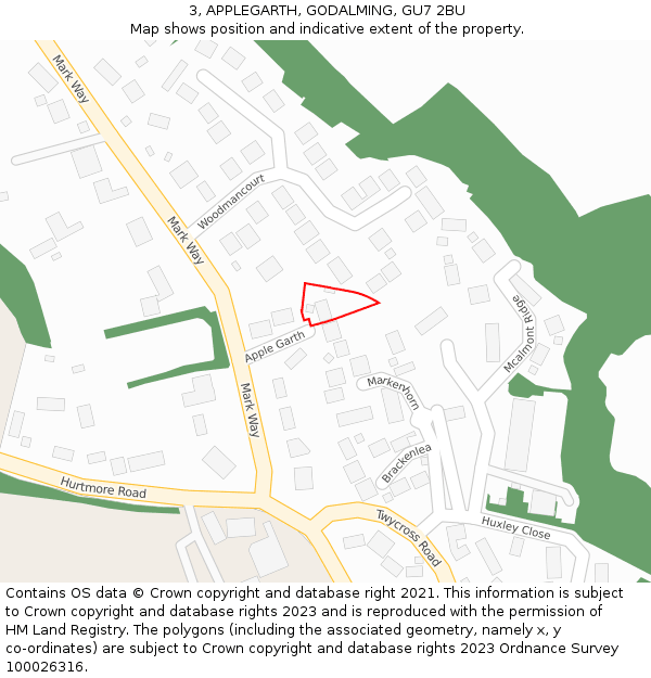 3, APPLEGARTH, GODALMING, GU7 2BU: Location map and indicative extent of plot