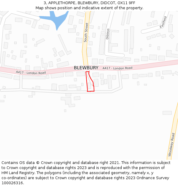 3, APPLETHORPE, BLEWBURY, DIDCOT, OX11 9FF: Location map and indicative extent of plot