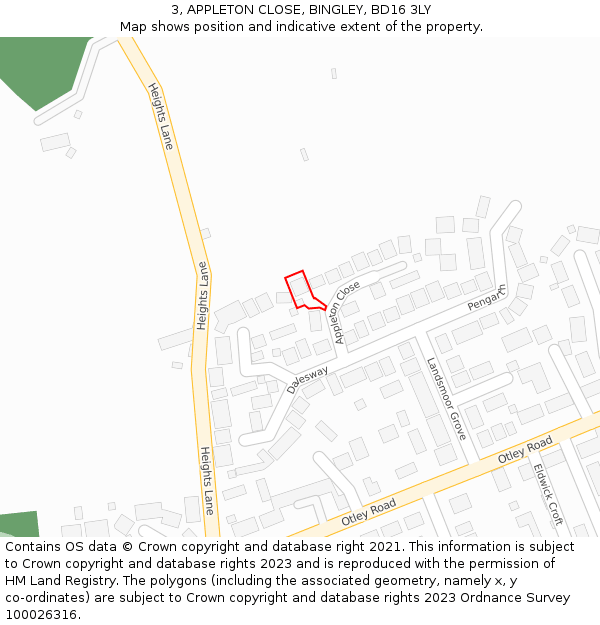 3, APPLETON CLOSE, BINGLEY, BD16 3LY: Location map and indicative extent of plot