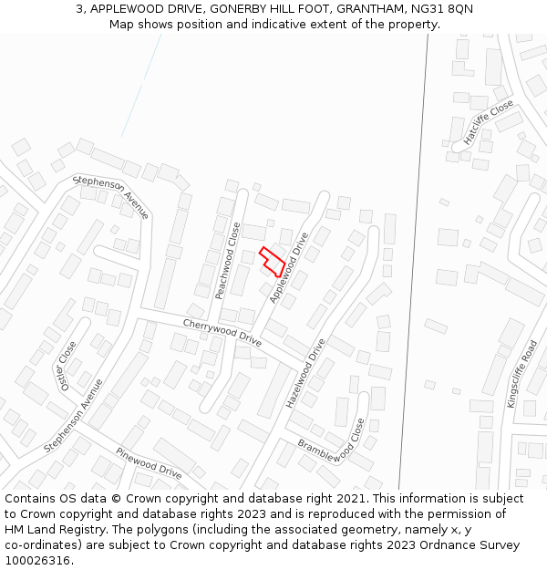 3, APPLEWOOD DRIVE, GONERBY HILL FOOT, GRANTHAM, NG31 8QN: Location map and indicative extent of plot