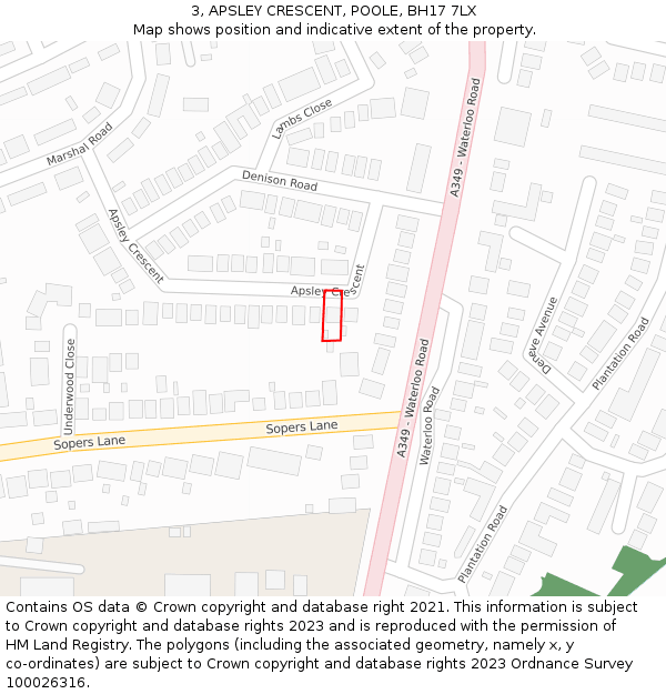 3, APSLEY CRESCENT, POOLE, BH17 7LX: Location map and indicative extent of plot