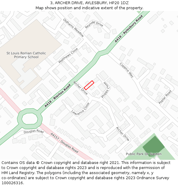 3, ARCHER DRIVE, AYLESBURY, HP20 1DZ: Location map and indicative extent of plot