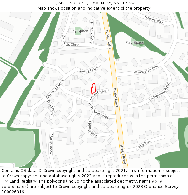 3, ARDEN CLOSE, DAVENTRY, NN11 9SW: Location map and indicative extent of plot