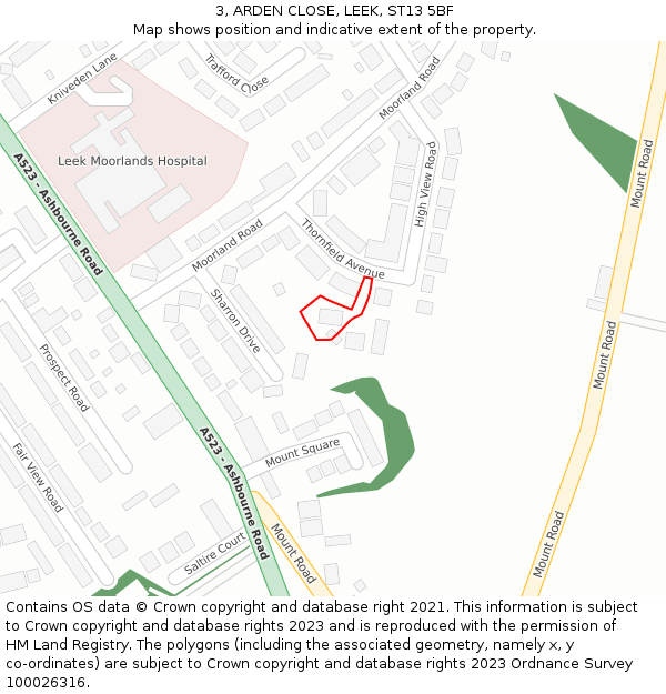 3, ARDEN CLOSE, LEEK, ST13 5BF: Location map and indicative extent of plot