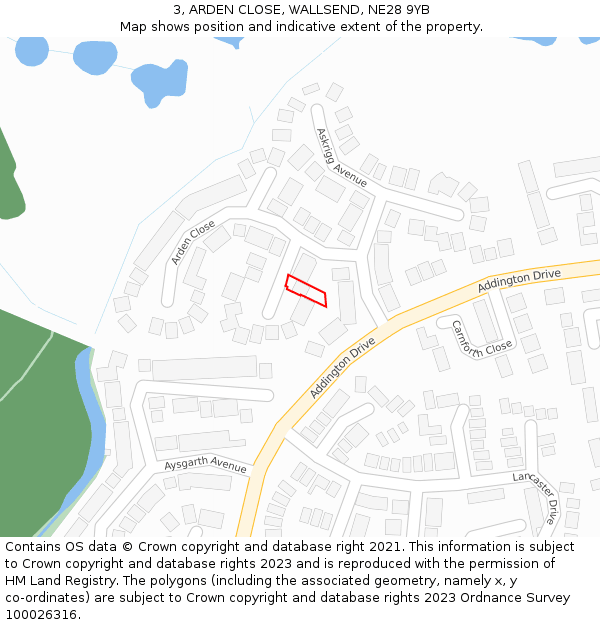 3, ARDEN CLOSE, WALLSEND, NE28 9YB: Location map and indicative extent of plot