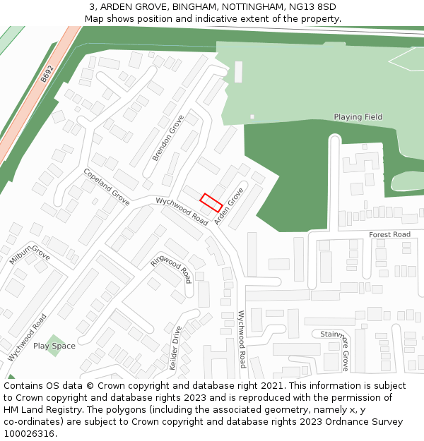 3, ARDEN GROVE, BINGHAM, NOTTINGHAM, NG13 8SD: Location map and indicative extent of plot