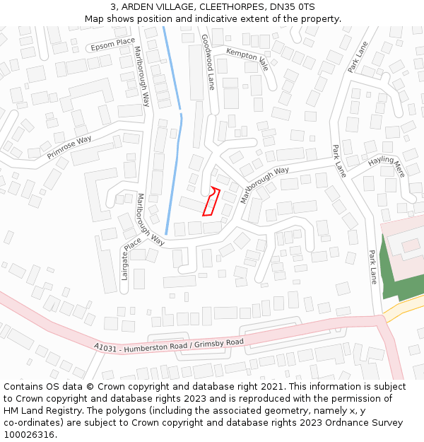 3, ARDEN VILLAGE, CLEETHORPES, DN35 0TS: Location map and indicative extent of plot