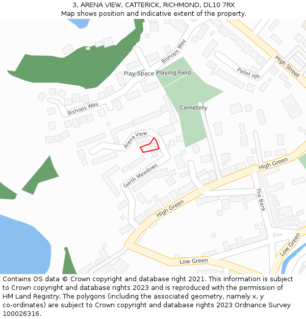 3, ARENA VIEW, CATTERICK, RICHMOND, DL10 7RX: Location map and indicative extent of plot