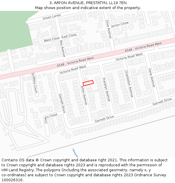 3, ARFON AVENUE, PRESTATYN, LL19 7EN: Location map and indicative extent of plot