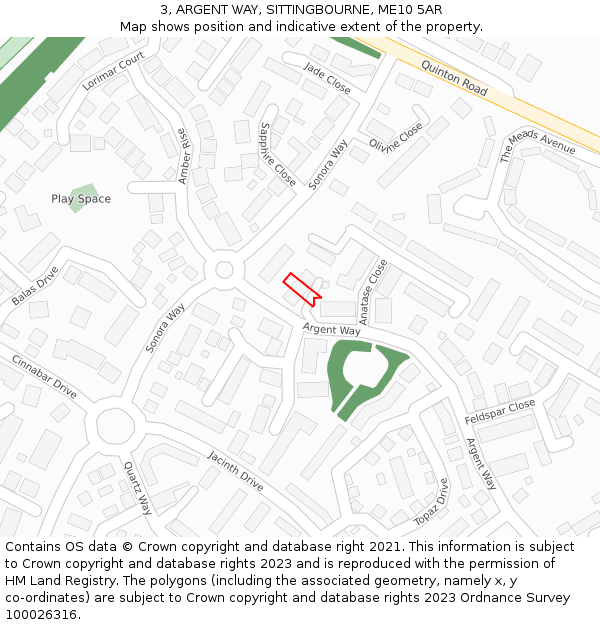 3, ARGENT WAY, SITTINGBOURNE, ME10 5AR: Location map and indicative extent of plot