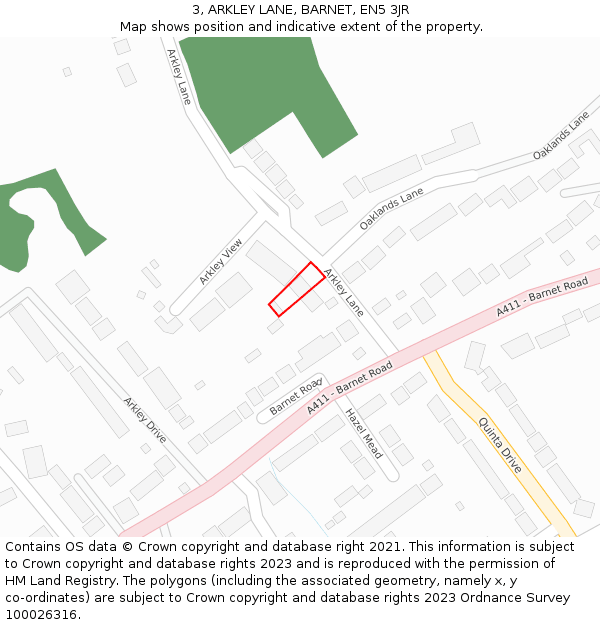 3, ARKLEY LANE, BARNET, EN5 3JR: Location map and indicative extent of plot