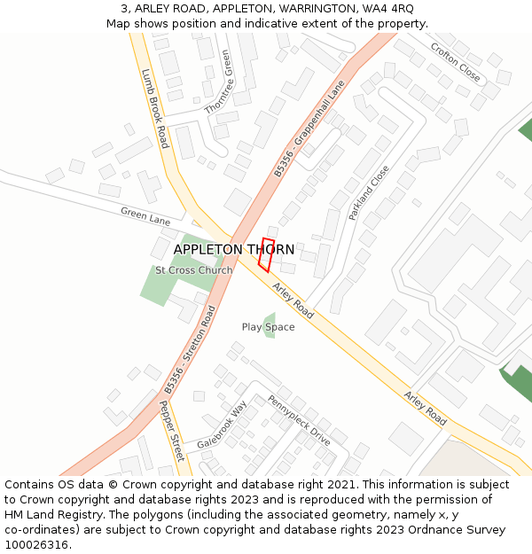 3, ARLEY ROAD, APPLETON, WARRINGTON, WA4 4RQ: Location map and indicative extent of plot