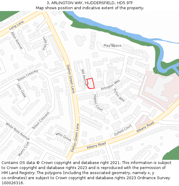 3, ARLINGTON WAY, HUDDERSFIELD, HD5 9TF: Location map and indicative extent of plot