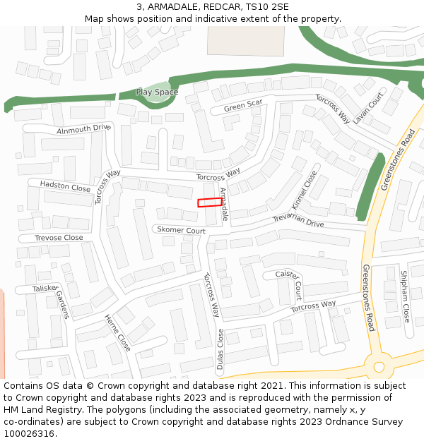 3, ARMADALE, REDCAR, TS10 2SE: Location map and indicative extent of plot