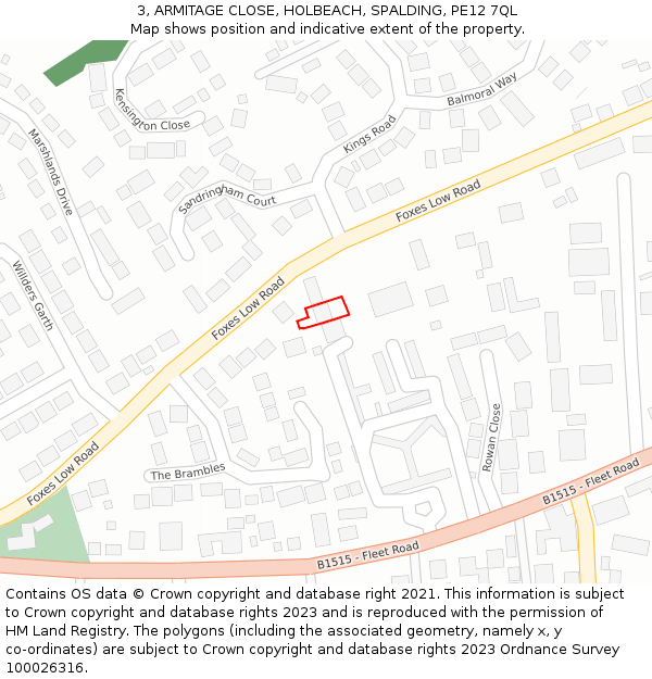 3, ARMITAGE CLOSE, HOLBEACH, SPALDING, PE12 7QL: Location map and indicative extent of plot