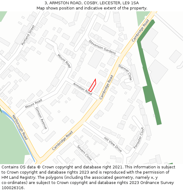 3, ARMSTON ROAD, COSBY, LEICESTER, LE9 1SA: Location map and indicative extent of plot