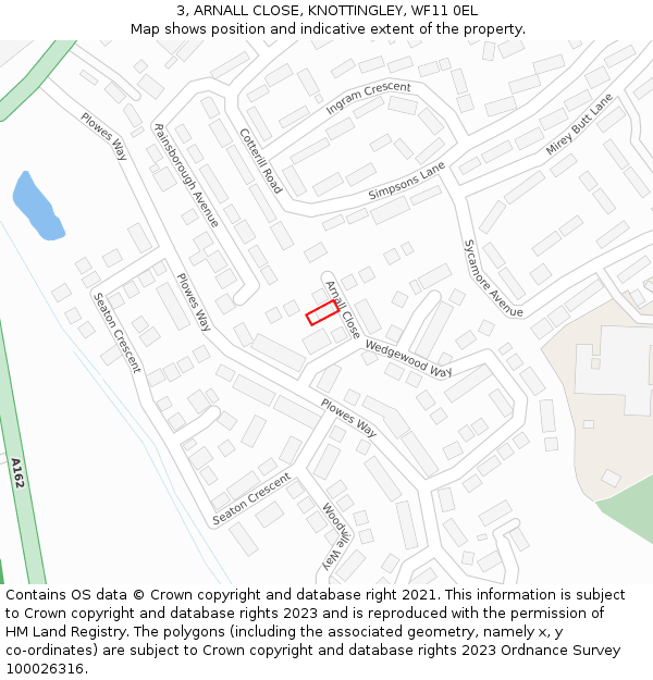 3, ARNALL CLOSE, KNOTTINGLEY, WF11 0EL: Location map and indicative extent of plot