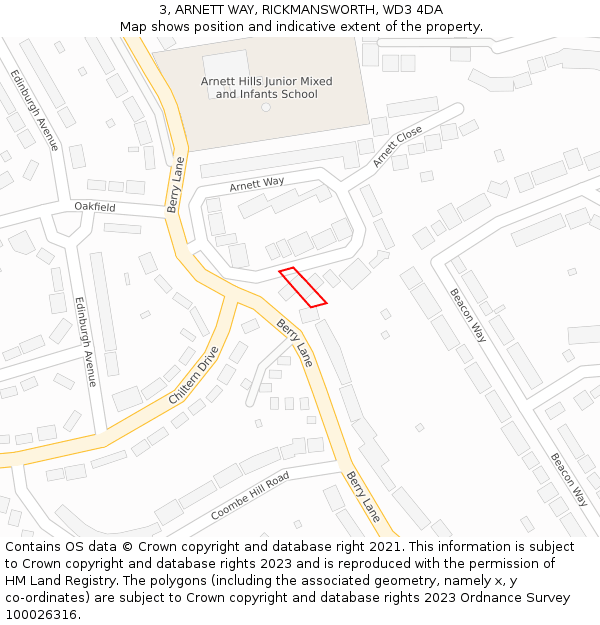 3, ARNETT WAY, RICKMANSWORTH, WD3 4DA: Location map and indicative extent of plot