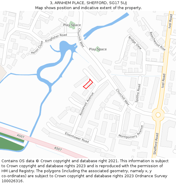 3, ARNHEM PLACE, SHEFFORD, SG17 5UJ: Location map and indicative extent of plot