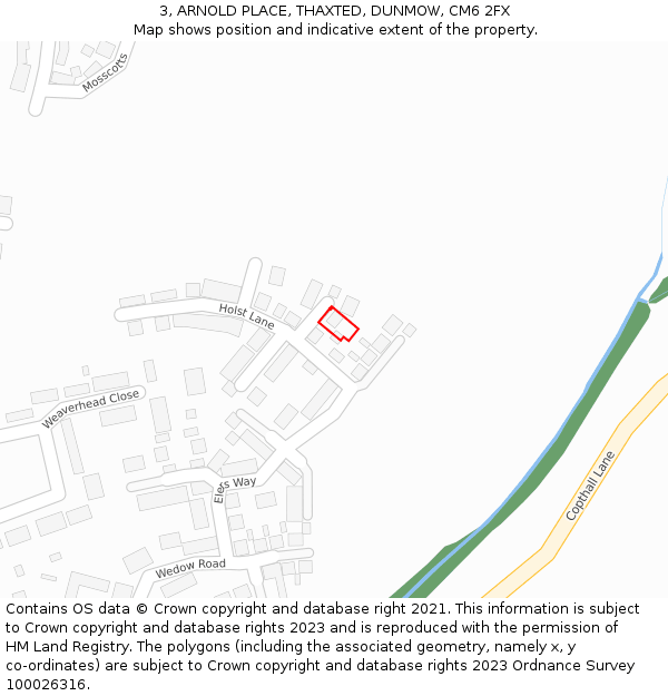 3, ARNOLD PLACE, THAXTED, DUNMOW, CM6 2FX: Location map and indicative extent of plot