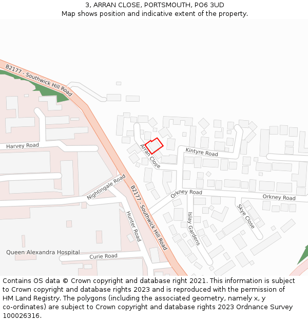 3, ARRAN CLOSE, PORTSMOUTH, PO6 3UD: Location map and indicative extent of plot