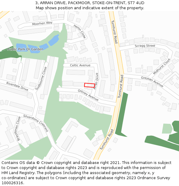 3, ARRAN DRIVE, PACKMOOR, STOKE-ON-TRENT, ST7 4UD: Location map and indicative extent of plot