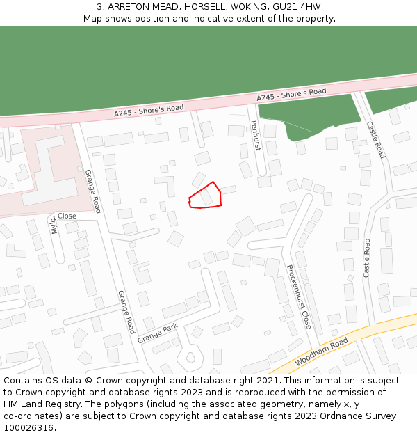 3, ARRETON MEAD, HORSELL, WOKING, GU21 4HW: Location map and indicative extent of plot
