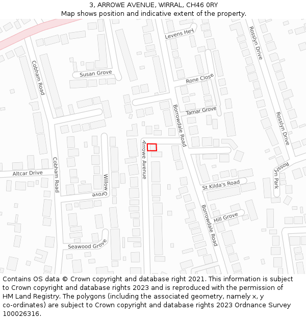 3, ARROWE AVENUE, WIRRAL, CH46 0RY: Location map and indicative extent of plot