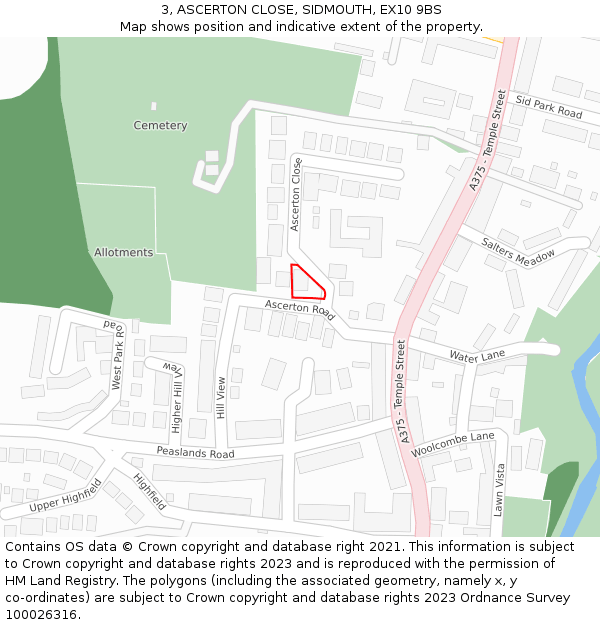 3, ASCERTON CLOSE, SIDMOUTH, EX10 9BS: Location map and indicative extent of plot