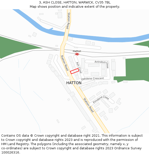 3, ASH CLOSE, HATTON, WARWICK, CV35 7BL: Location map and indicative extent of plot