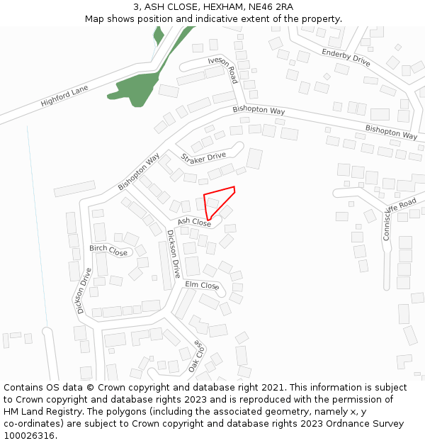 3, ASH CLOSE, HEXHAM, NE46 2RA: Location map and indicative extent of plot