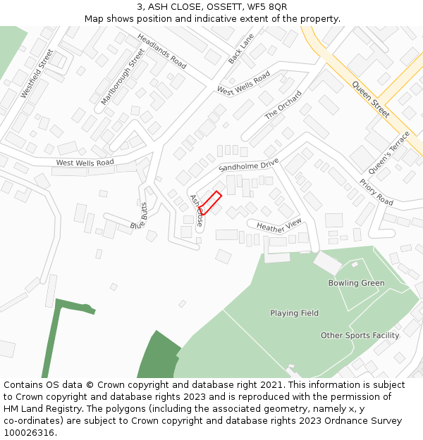 3, ASH CLOSE, OSSETT, WF5 8QR: Location map and indicative extent of plot