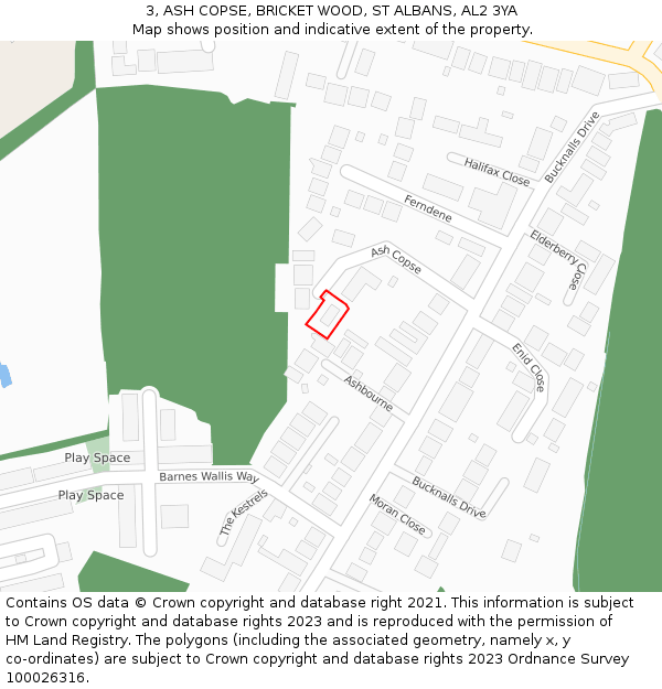 3, ASH COPSE, BRICKET WOOD, ST ALBANS, AL2 3YA: Location map and indicative extent of plot