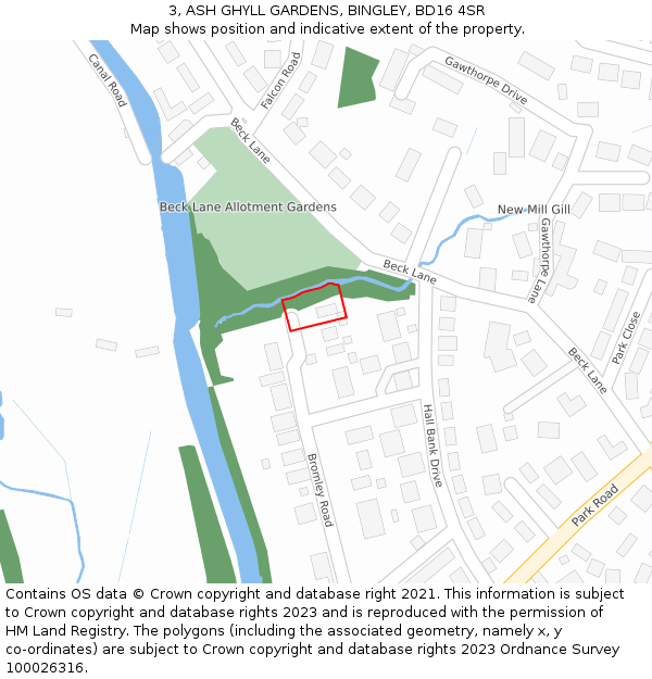 3, ASH GHYLL GARDENS, BINGLEY, BD16 4SR: Location map and indicative extent of plot