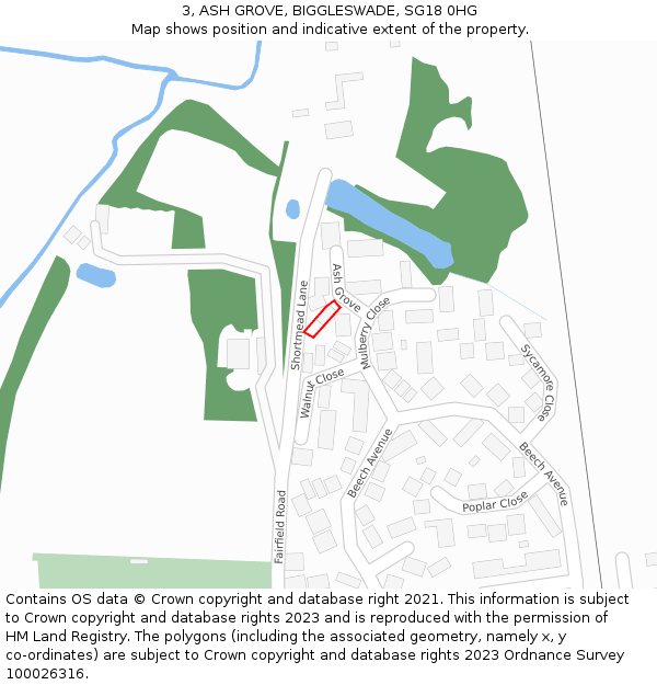 3, ASH GROVE, BIGGLESWADE, SG18 0HG: Location map and indicative extent of plot