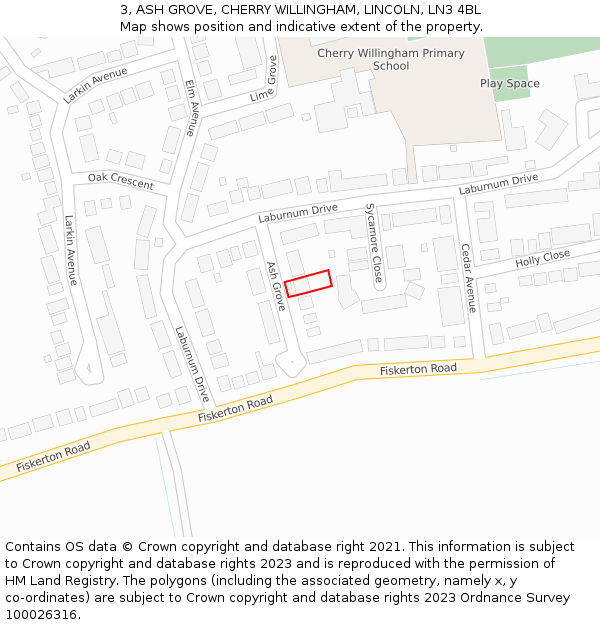3, ASH GROVE, CHERRY WILLINGHAM, LINCOLN, LN3 4BL: Location map and indicative extent of plot