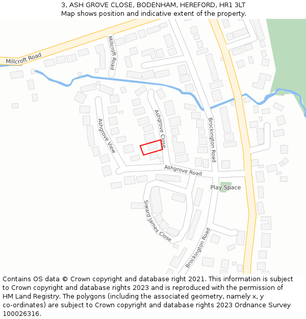 3, ASH GROVE CLOSE, BODENHAM, HEREFORD, HR1 3LT: Location map and indicative extent of plot