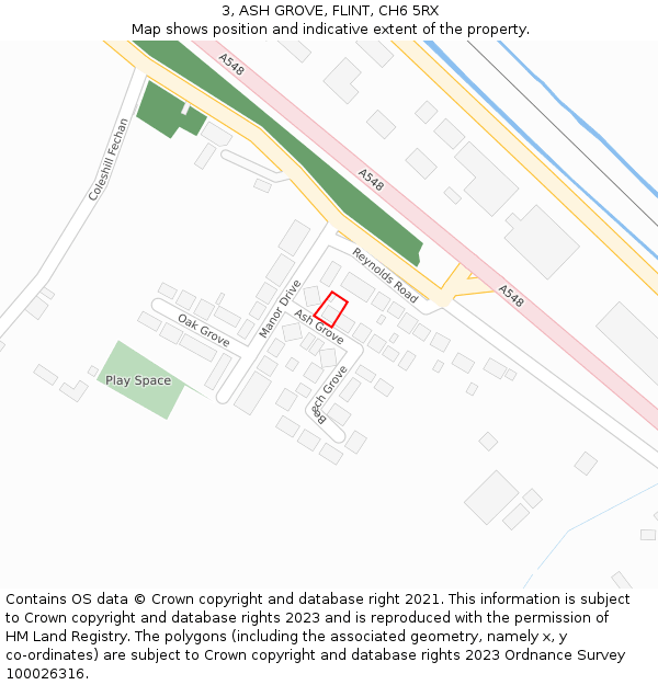 3, ASH GROVE, FLINT, CH6 5RX: Location map and indicative extent of plot