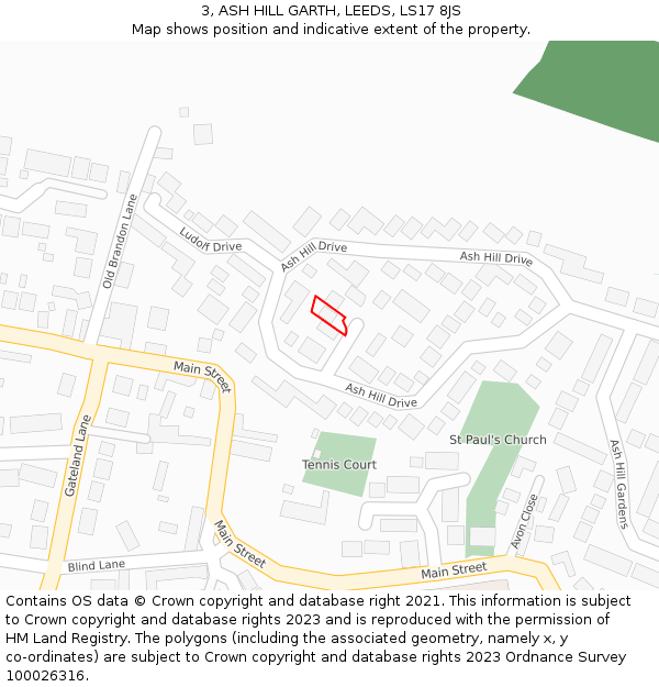3, ASH HILL GARTH, LEEDS, LS17 8JS: Location map and indicative extent of plot