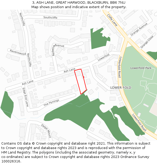 3, ASH LANE, GREAT HARWOOD, BLACKBURN, BB6 7NU: Location map and indicative extent of plot