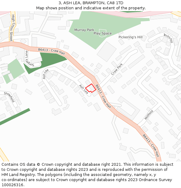 3, ASH LEA, BRAMPTON, CA8 1TD: Location map and indicative extent of plot