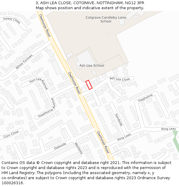 3, ASH LEA CLOSE, COTGRAVE, NOTTINGHAM, NG12 3PR: Location map and indicative extent of plot