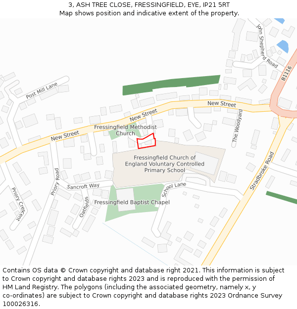 3, ASH TREE CLOSE, FRESSINGFIELD, EYE, IP21 5RT: Location map and indicative extent of plot